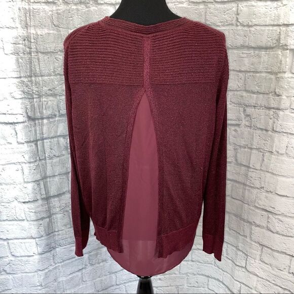 Joseph A crewneck Longsleeve shimmer top w/sheer lining flare back L - Picture 8 of 9